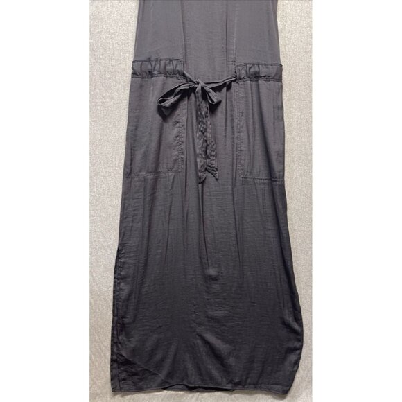 Banana Republic Black Silky Tie Waist Tank Maxi Dress 6 Tall Slits - Picture 2 of 14